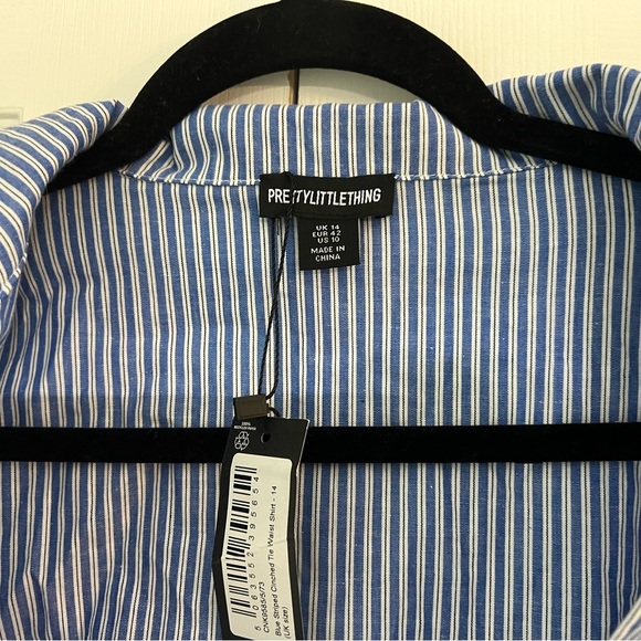 Pretty Little Thing Blue Striped Cinched Tie Waist Shirt - Picture 5 of 13